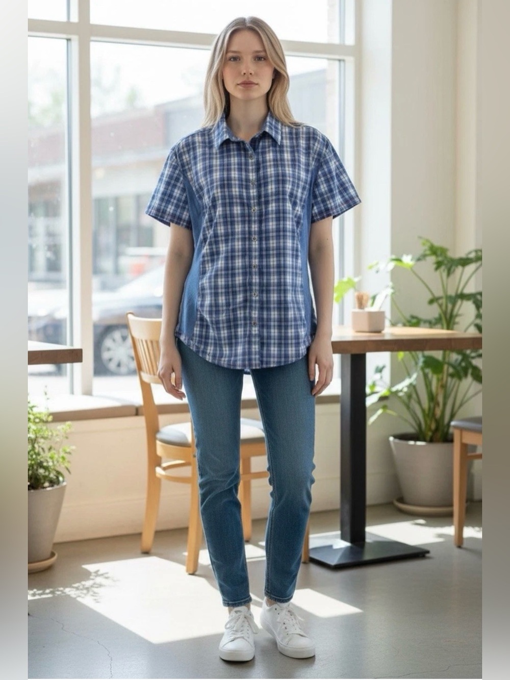 Kuhl Women’s Button Up Shirt Blue Plaid Size L